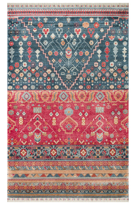 Vog Hali Efsun Handmade Navy Blue Lyocell Special Loom Modern Usak Patterned Fringed Living Room Carpet - MALLTURK