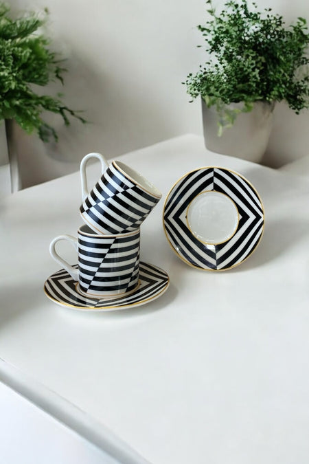 Eporselen Monochrome 2-Person 4-Piece Porcelain Coffee Cup Set - MALLTURK
