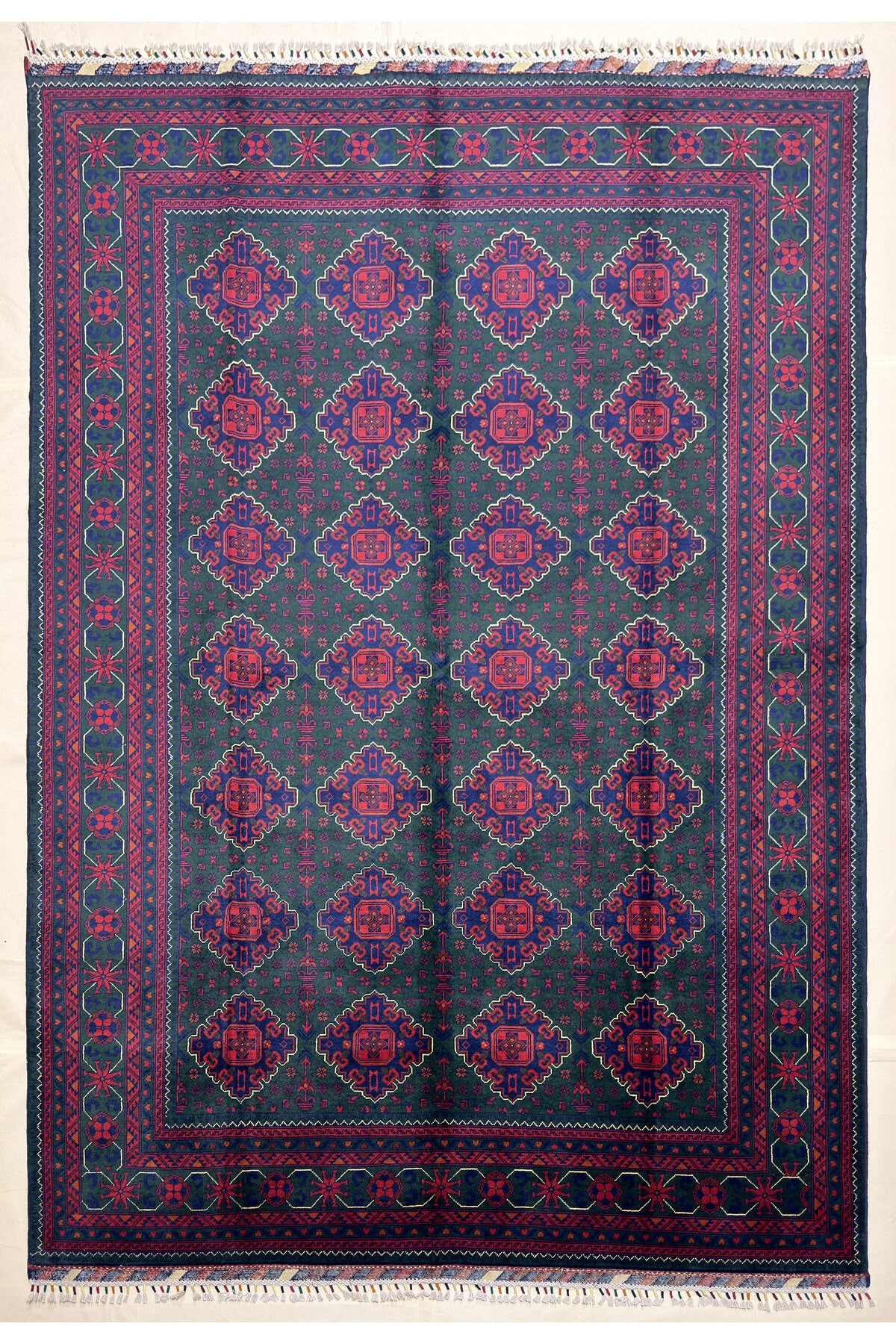 Afghan Rug Hand-Woven Green Nadir Color 6 Meter Bilijik Design 100% Wool Natural Dye