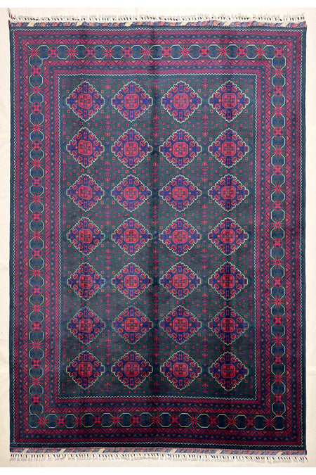 Afghan Rug Hand-Woven Green Nadir Color 6 Meter Bilijik Design 100% Wool Natural Dye
