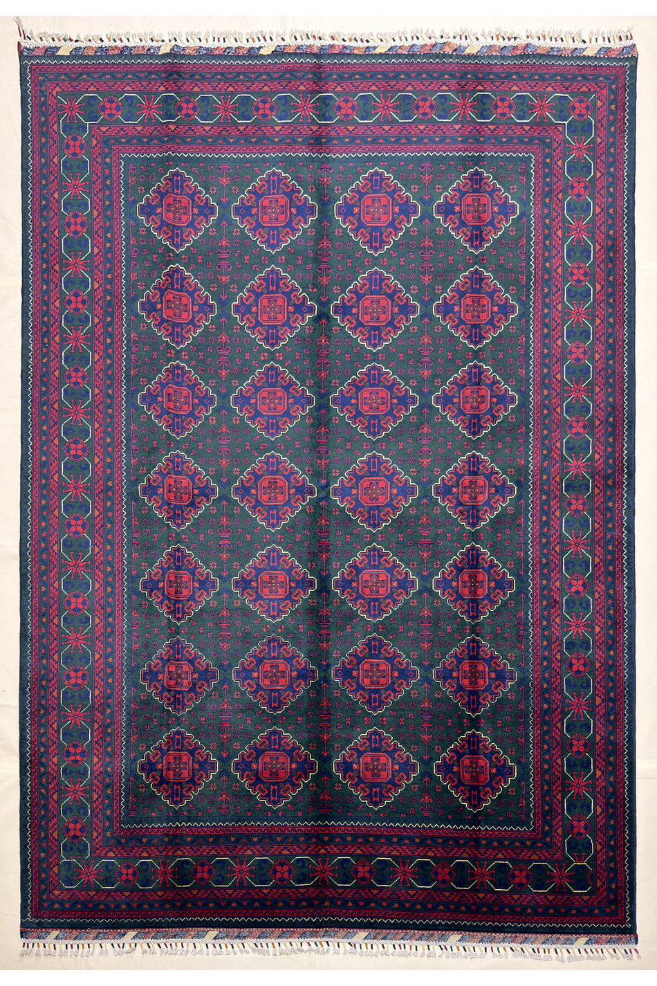 Afghan Rug Hand-Woven Green Nadir Color 6 Meter Bilijik Design 100% Wool Natural Dye