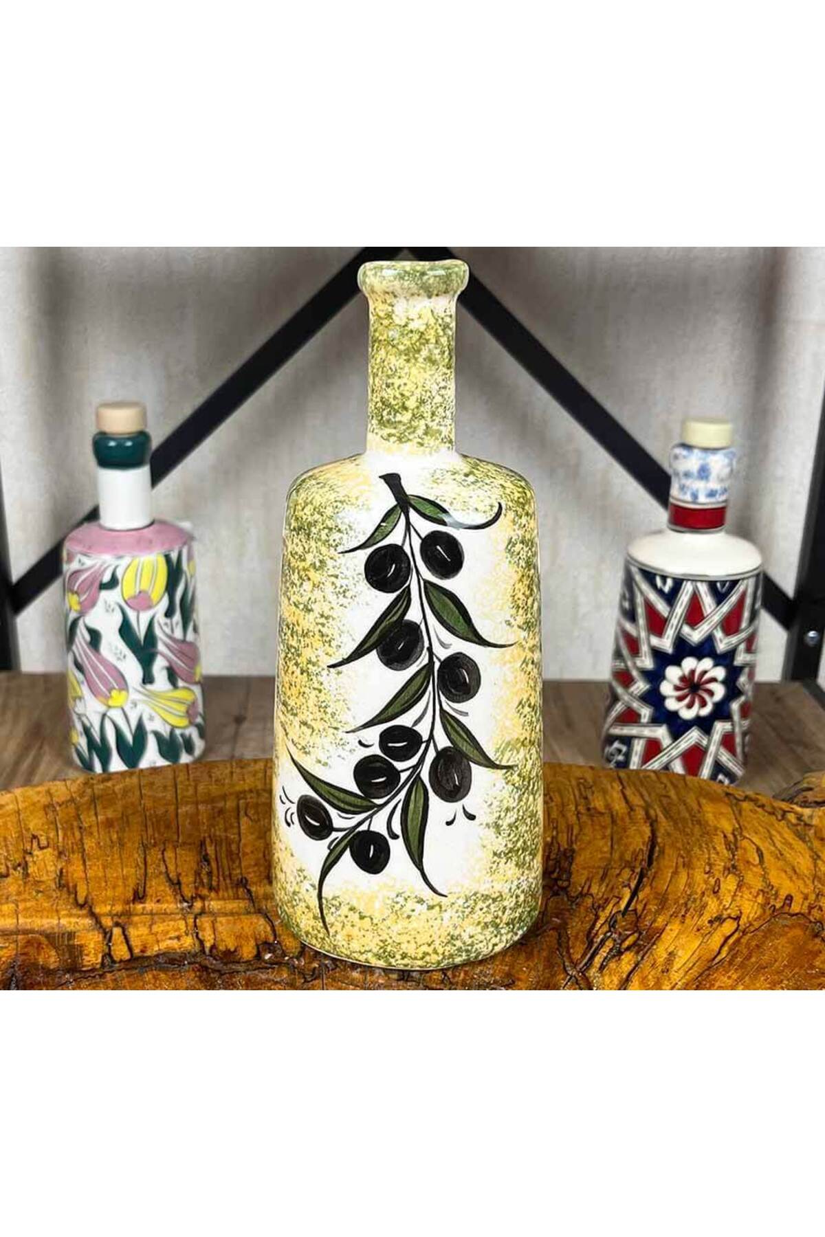 Cini Evi Olive Patterned Handmade Olive Oil and Sos Serving Bottle 550 ml - MALLTURK
