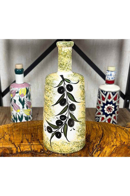 Cini Evi Olive Patterned Handmade Olive Oil and Sos Serving Bottle 550 ml - MALLTURK