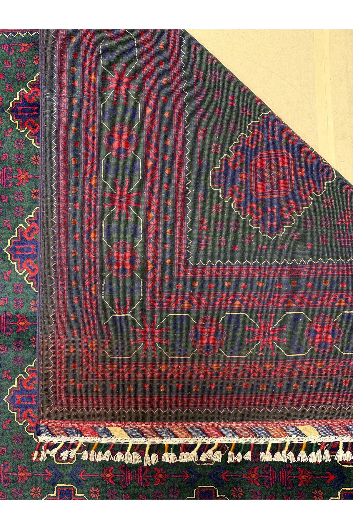 Afghan Rug Hand-Woven Green Nadir Color 6 Meter Bilijik Design 100% Wool Natural Dye