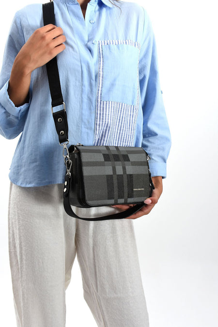Black Just Polo Women's Plaid Shoulder Bag New Season - MALLTURK