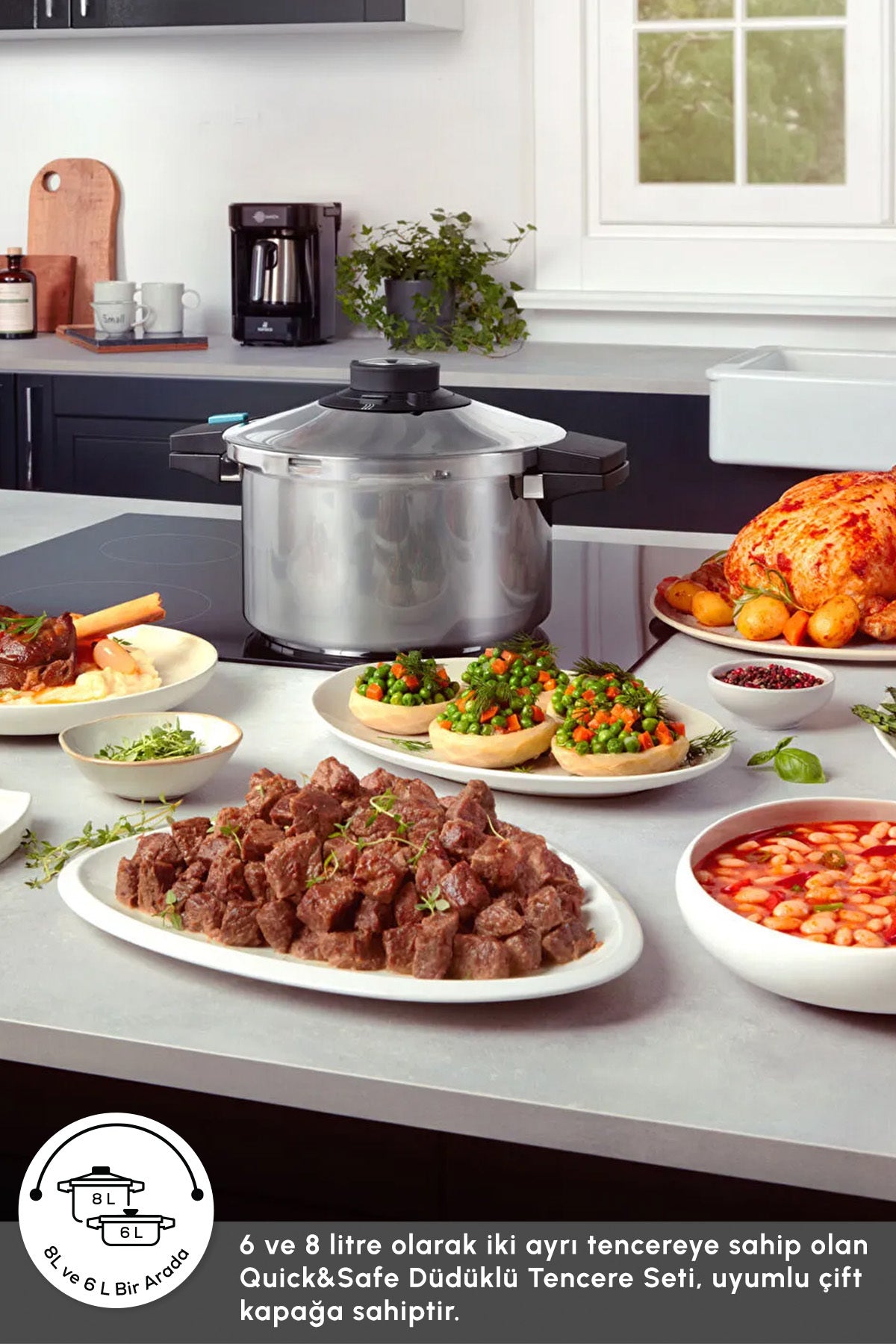 Karaca Quick And Safe induction Base Pressure Cooker Set 6+8 Lt - MALLTURK