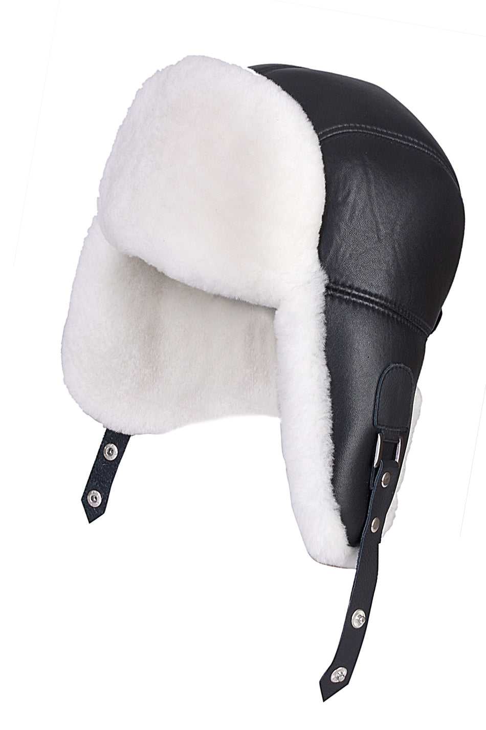 Fubileather Genuine Leather Unisex  Fur-Lined Buckled Pilot Leather Hat Gray