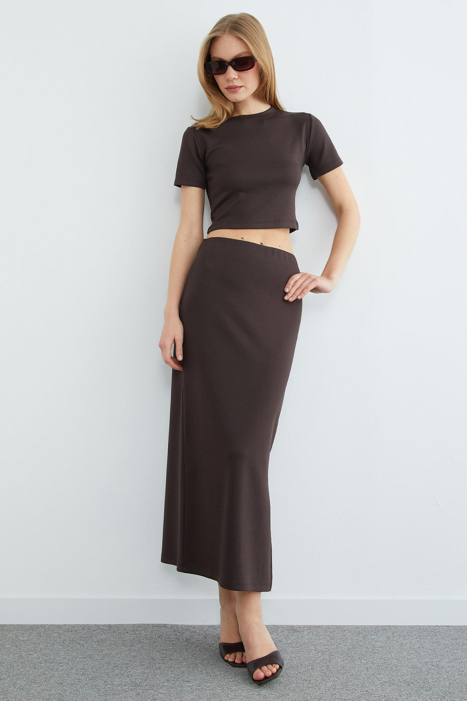 Basic Slit Modal Skirt 2-Piece Set