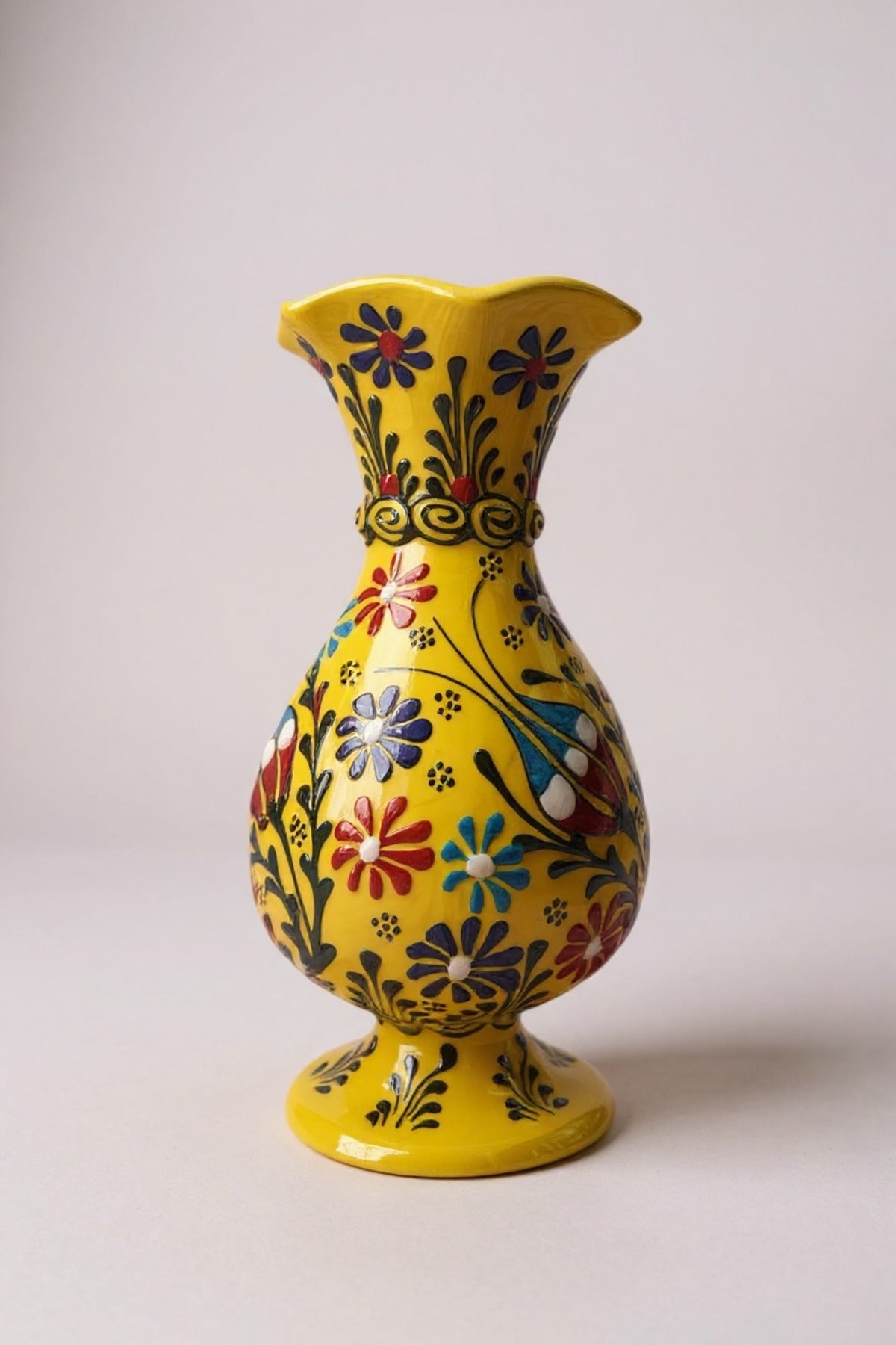 STORESZA Handmade 20cm Embossed and Lace Work Tulip Motif Hyacinth Ceramic Vase - MALLTURK