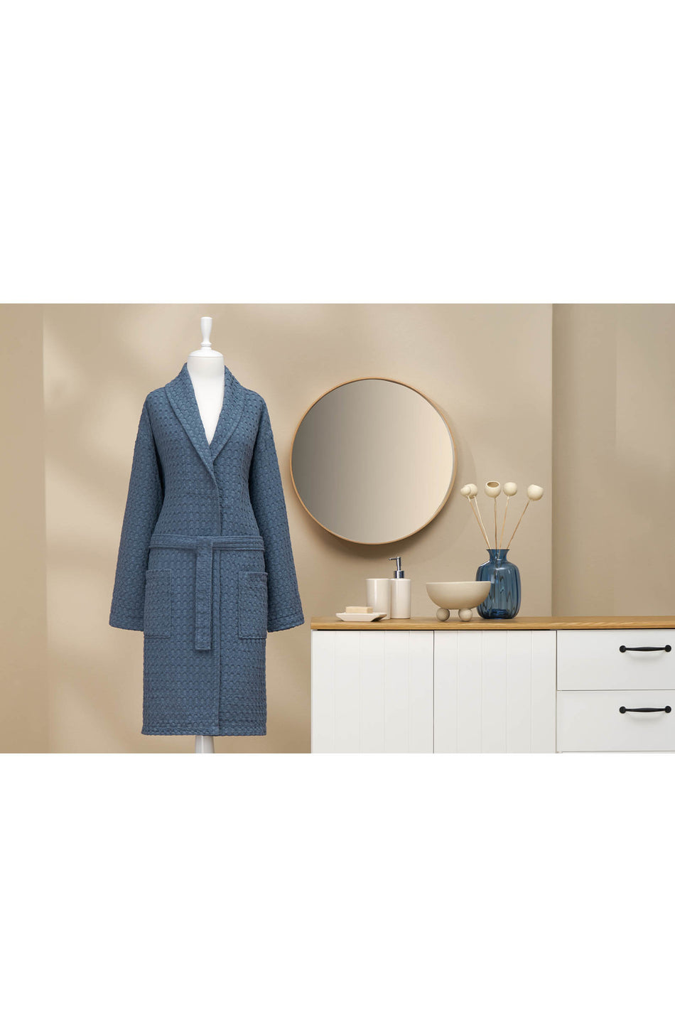 Ozdilek Textured Waffle Shawl Collar Bathrobe - MALLTURK