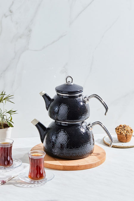 Karaca Crystal Black Enamel Midi Teapot Set - MALLTURK