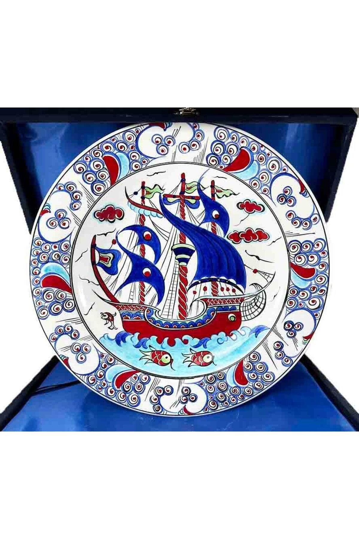 Cini Evi Denizciye Gift Galleon Patterned 30cm Iznik Tile Plate - MALLTURK