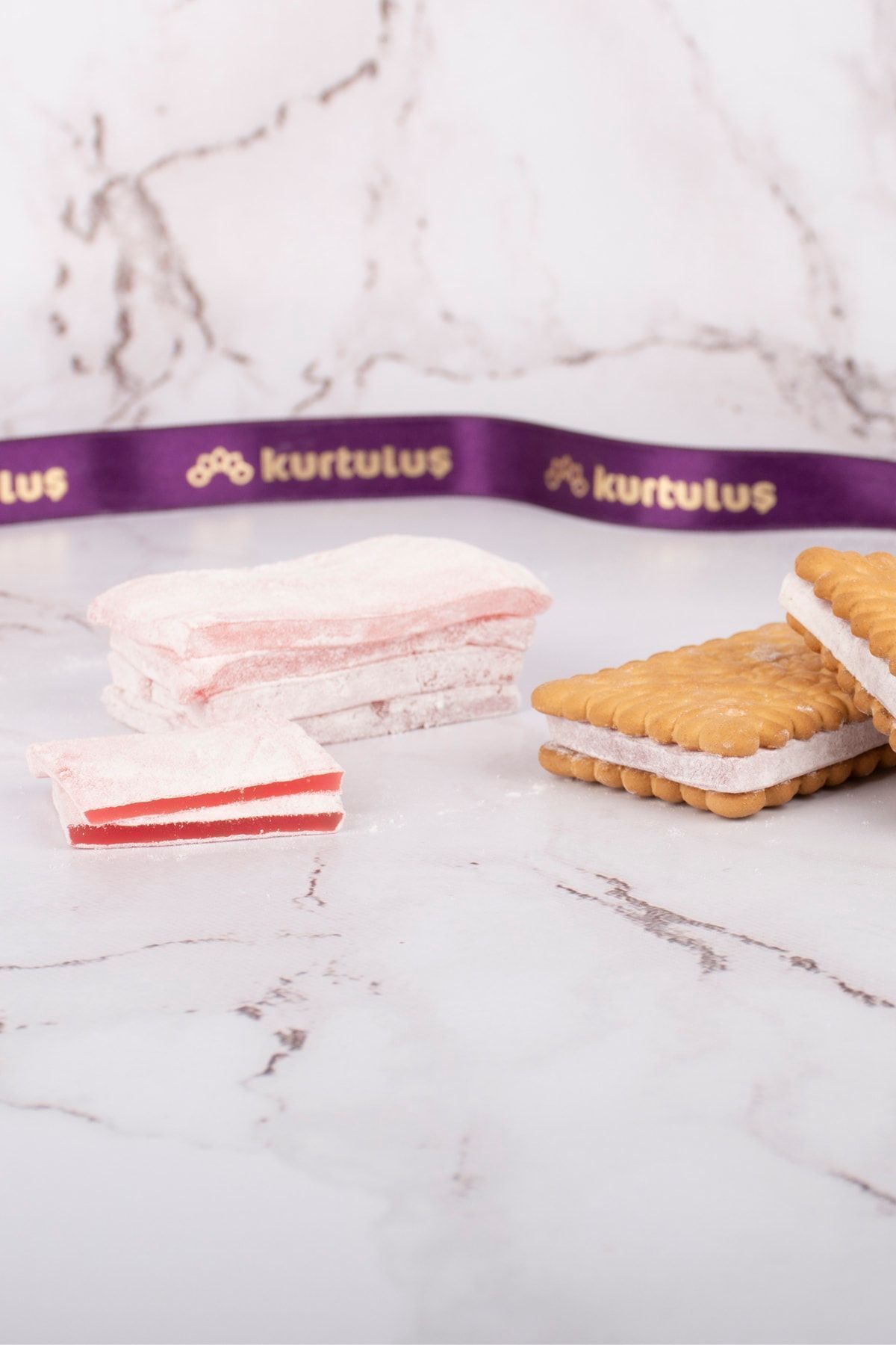 Kurtulus Kuruyemis Rose Flavored Biscuit Size Turkish Delight 500gr - MALLTURK
