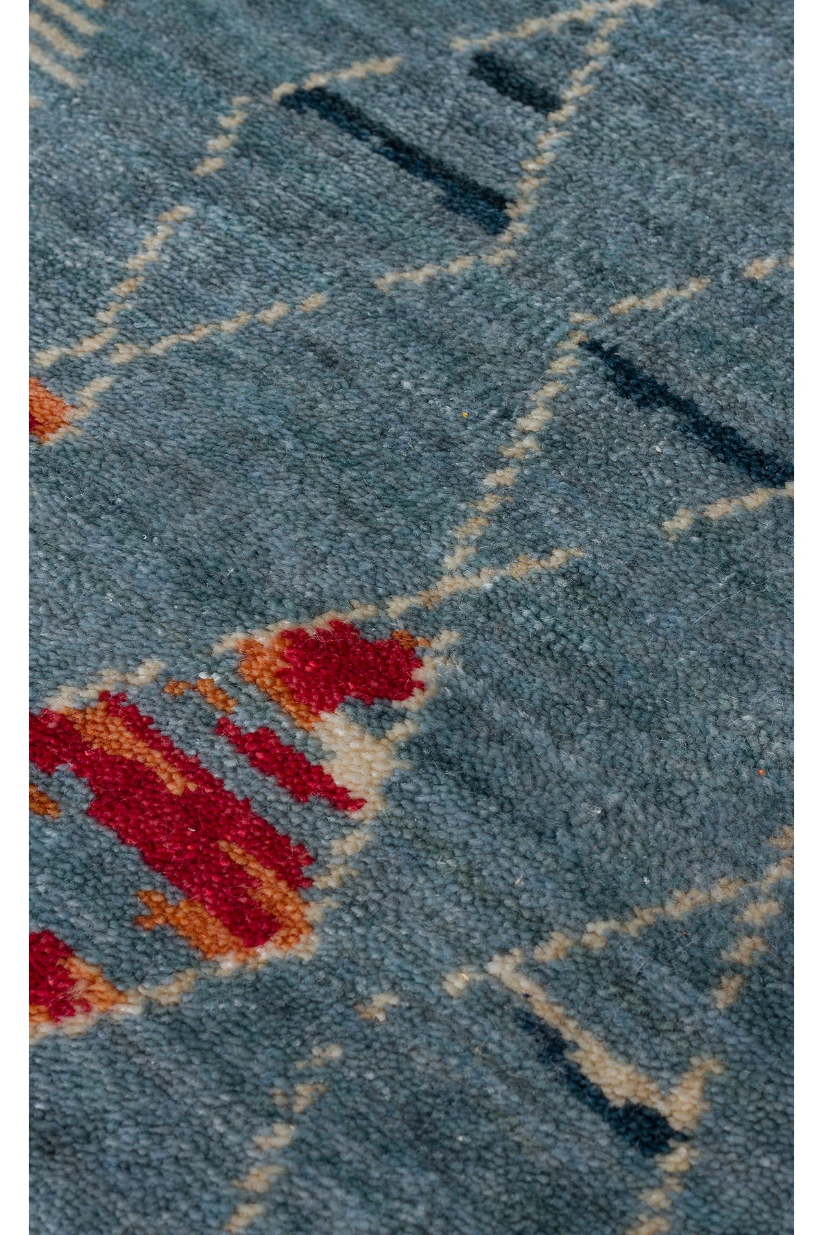 Vog Hali Efsun Handmade Blue Ethnic Patterned Lyocell Special Loom Usak Design Fringed Living Room Carpet - MALLTURK