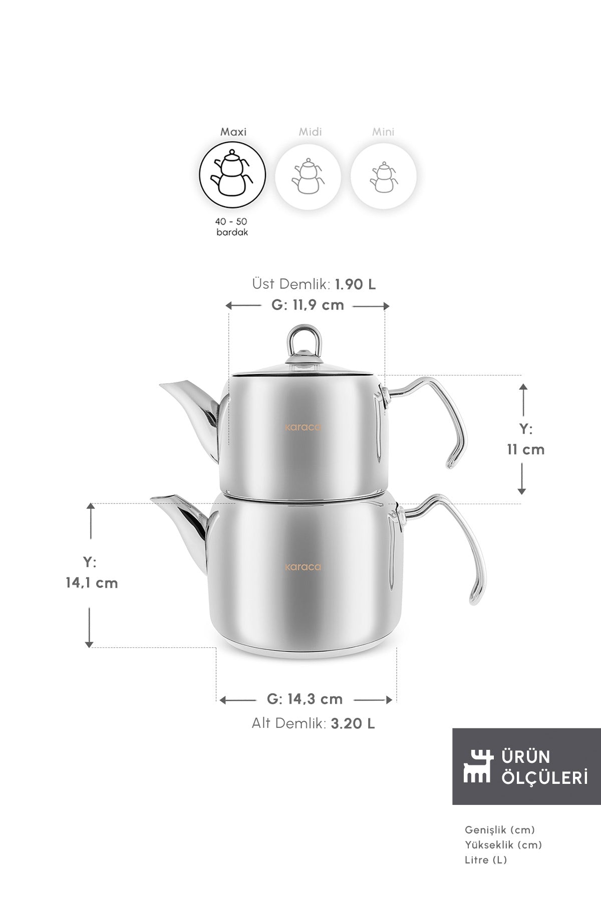 Karaca Hane Maxi Size Stainless Steel induction Compatible Teapot Set XL - MALLTURK
