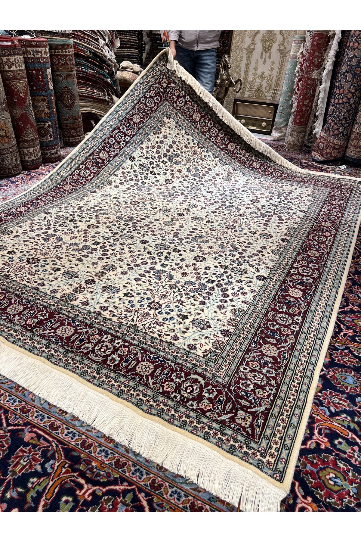 RD RAMAZAN DAG Hand Rug Art Hand-Woven Hereke Rug Seven Mountains Flower Design Size 252x194 - MALLTURK