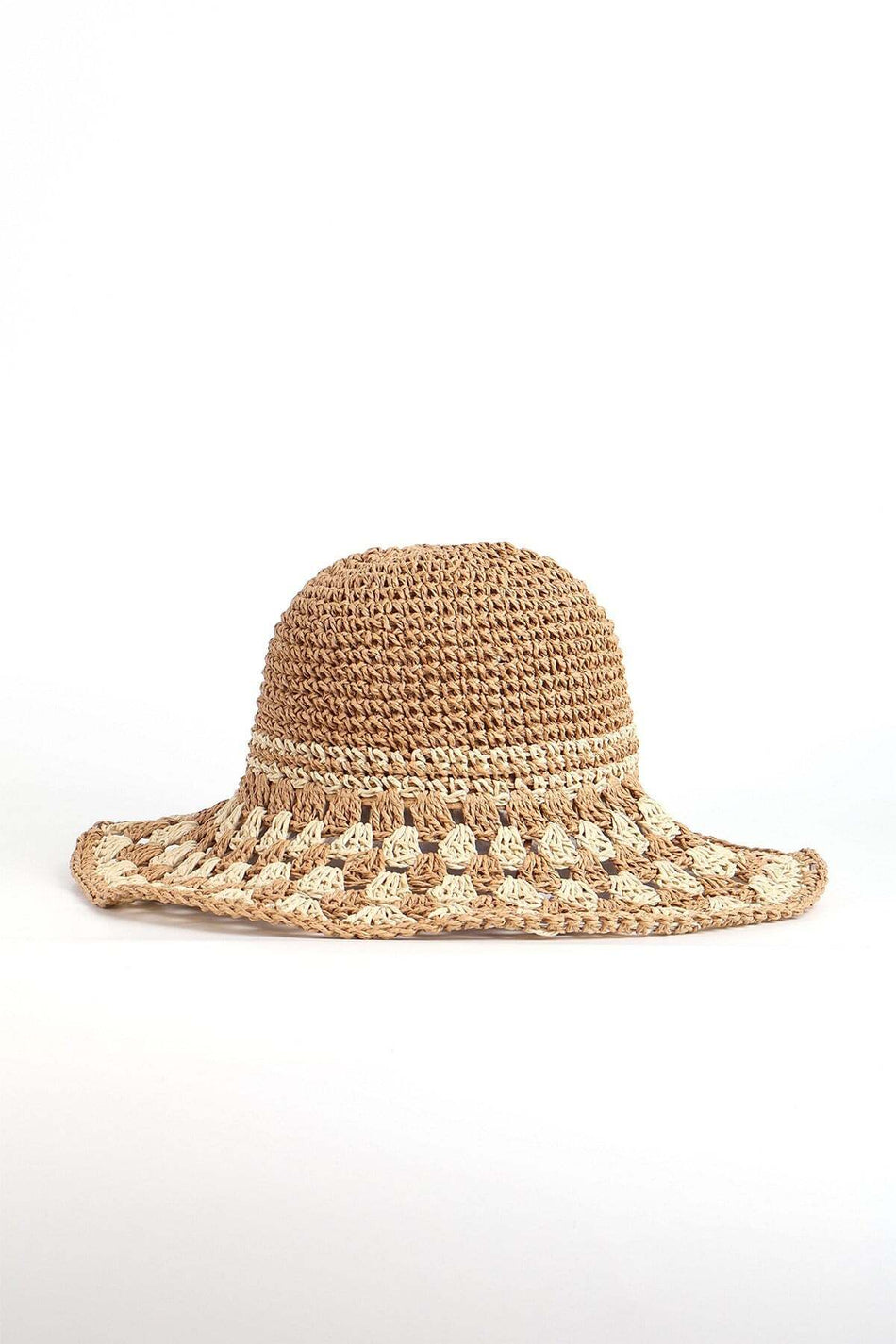 Hasema Woven Detail Earth Beige Knitted Straw Beach Hat 19041