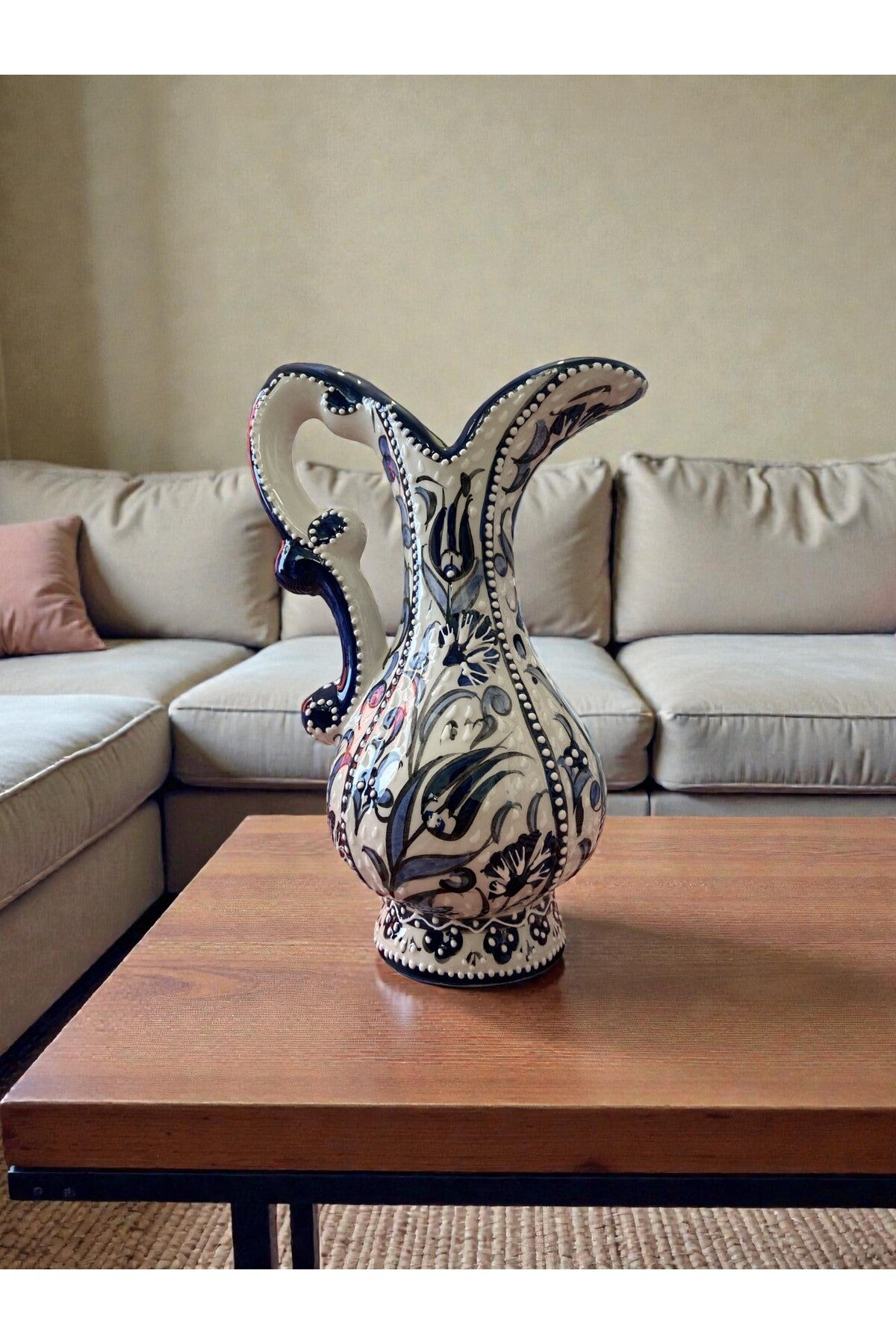 YOOS Handmade Sable Craftsmanship 25cm Blue and White Ceramic Vase for Ashure (Turkish Dessert) - MALLTURK