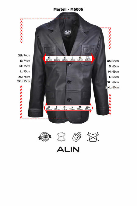ALIN Martell Men's Genuine Leather Blazer Leather Jacket Black - MALLTURK