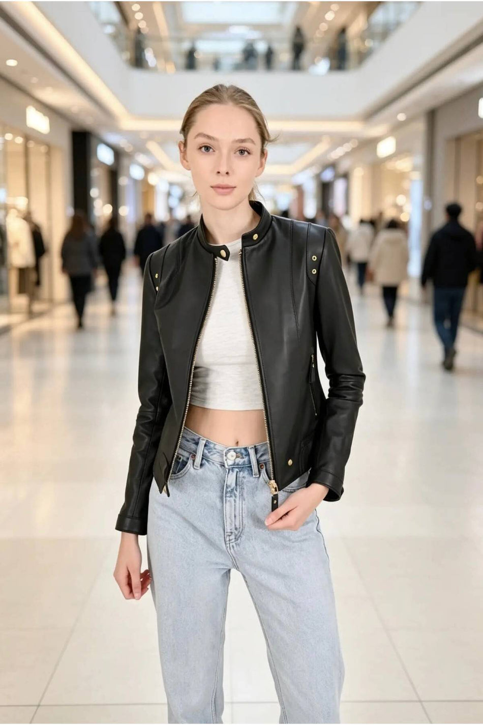 ALIN Rio Women's Genuine Leather Short Fit Leather Jacket Black