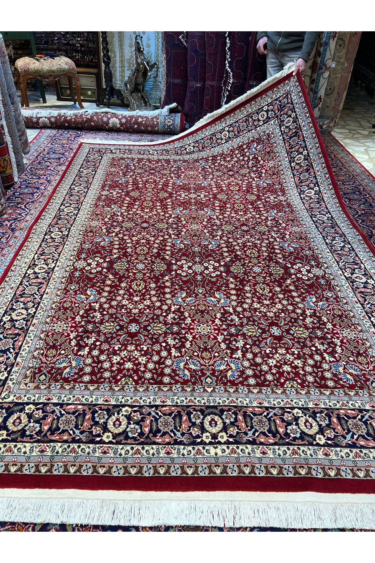 RD RAMAZAN DAG Hand Rug Art Hand-Woven Sumerbank Hereke Rug Signed Seven Mountains Flower Premium Quality Size 303x203 - MALLTURK
