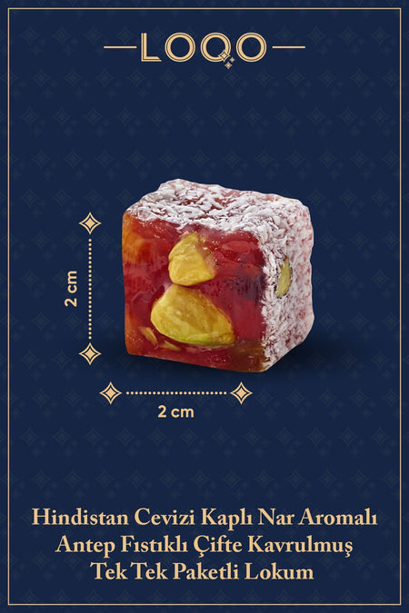 LOQO Pomegranate Flavored Flavored Pistachio Double Roasted Turkish Delight 1 kg tek tek paketli 1001