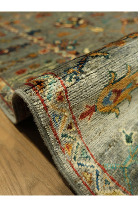 Vog Rug Sultani Handcrafted Blue Gray Pattern Fringed Anatolian Pattern Modern and Traditional Living Room Rug