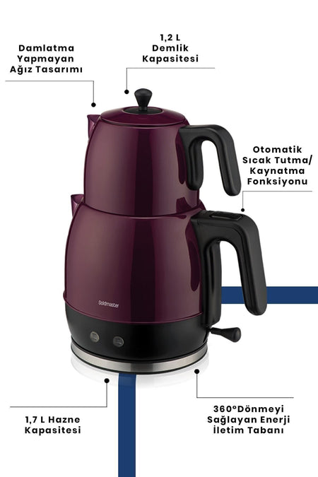 GoldMaster Bora 2200 Watt XL Stainless Steel Tea Maker and Water Kettle with Drip-Free Spout - MALLTURK