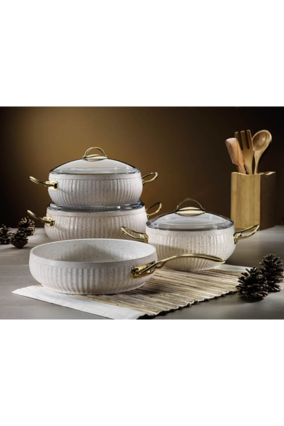 Lines 7 Piece Granite Desenli Guvec Cookware Set - MALLTURK