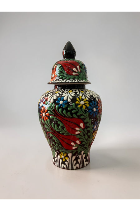 YOOS Handmade Embossed and Lace Work 25cm Black Shah Cube Ceramic Vase - MALLTURK