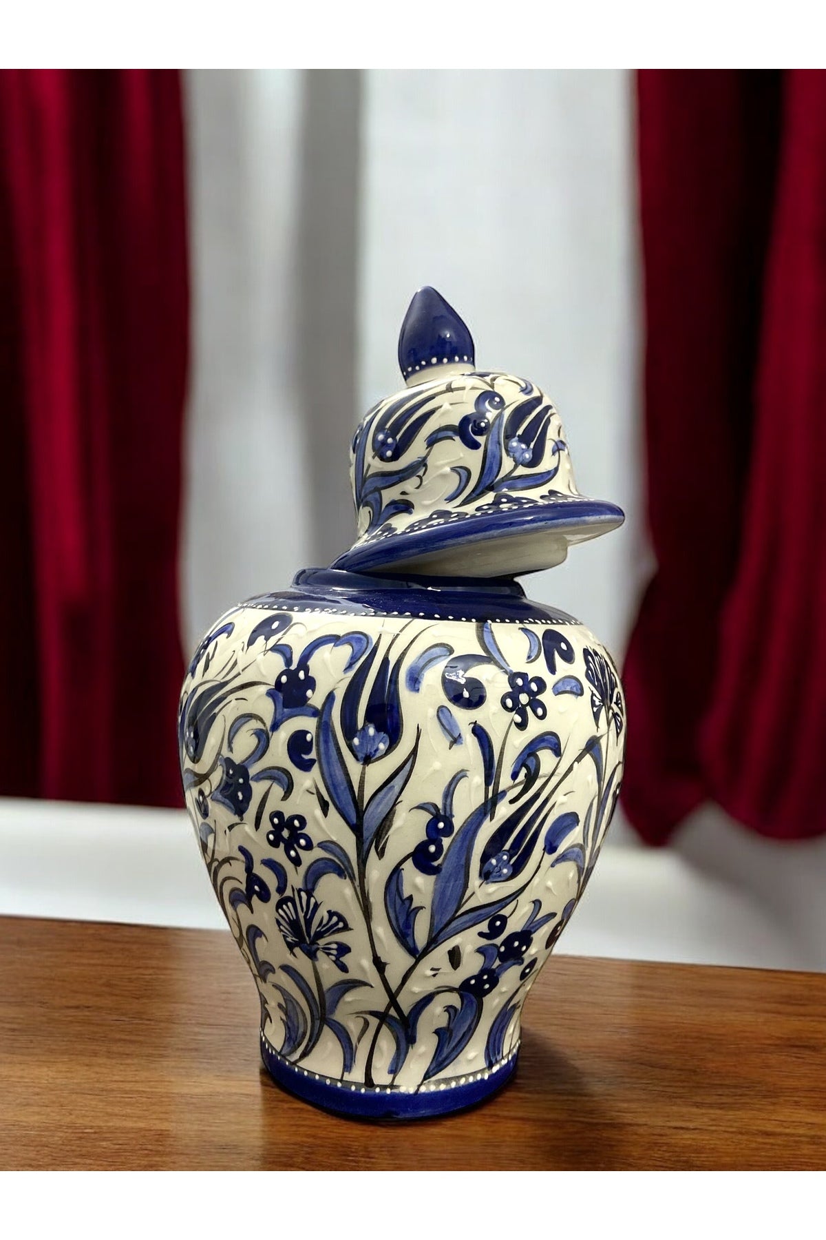 STORESZA Handmade Kutahya Ceramic Shah Cube Vase - 30cm Blue Patterned - MALLTURK