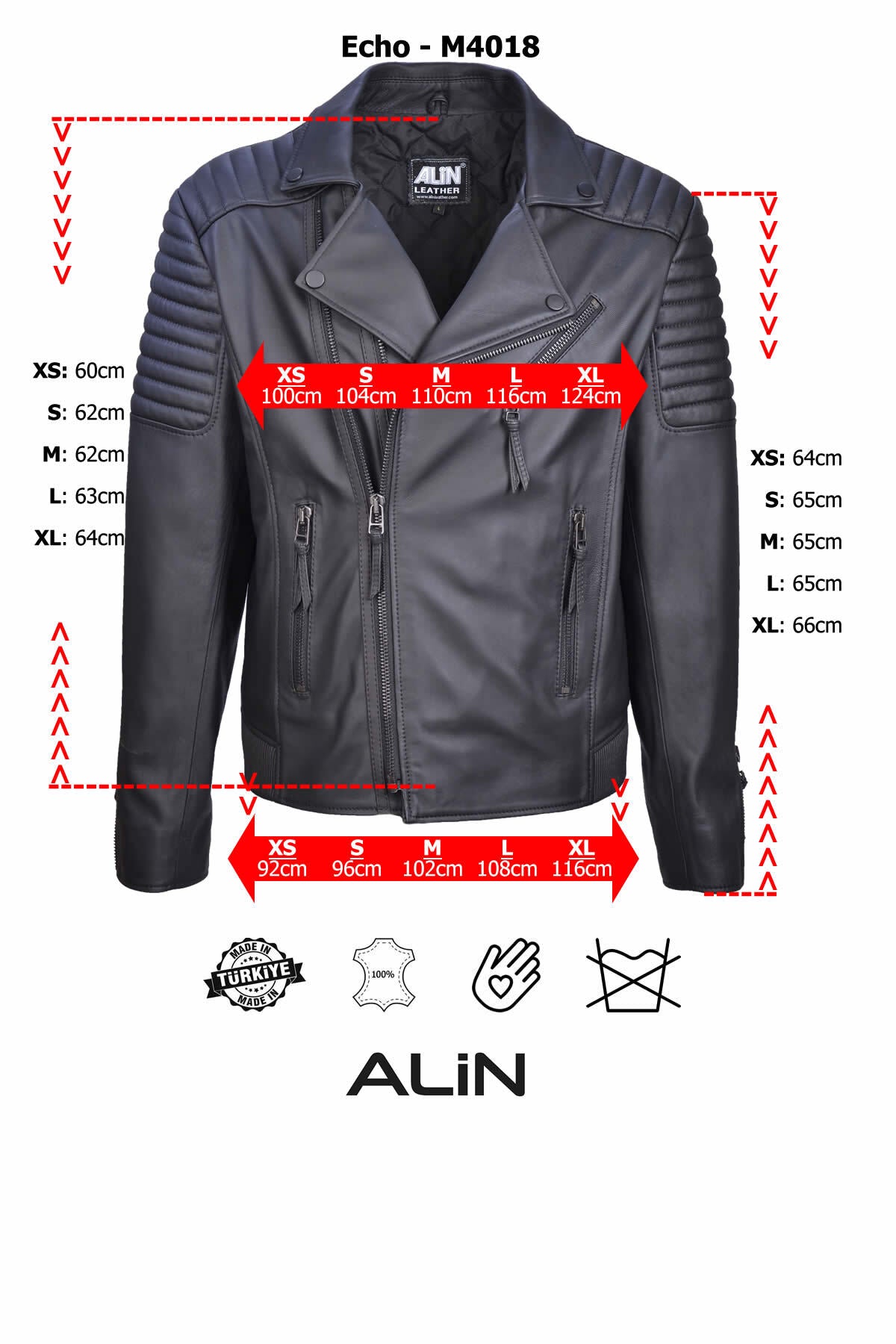 ALIN Echo Men's Genuine Leather Biker Leather Jacket Black - MALLTURK