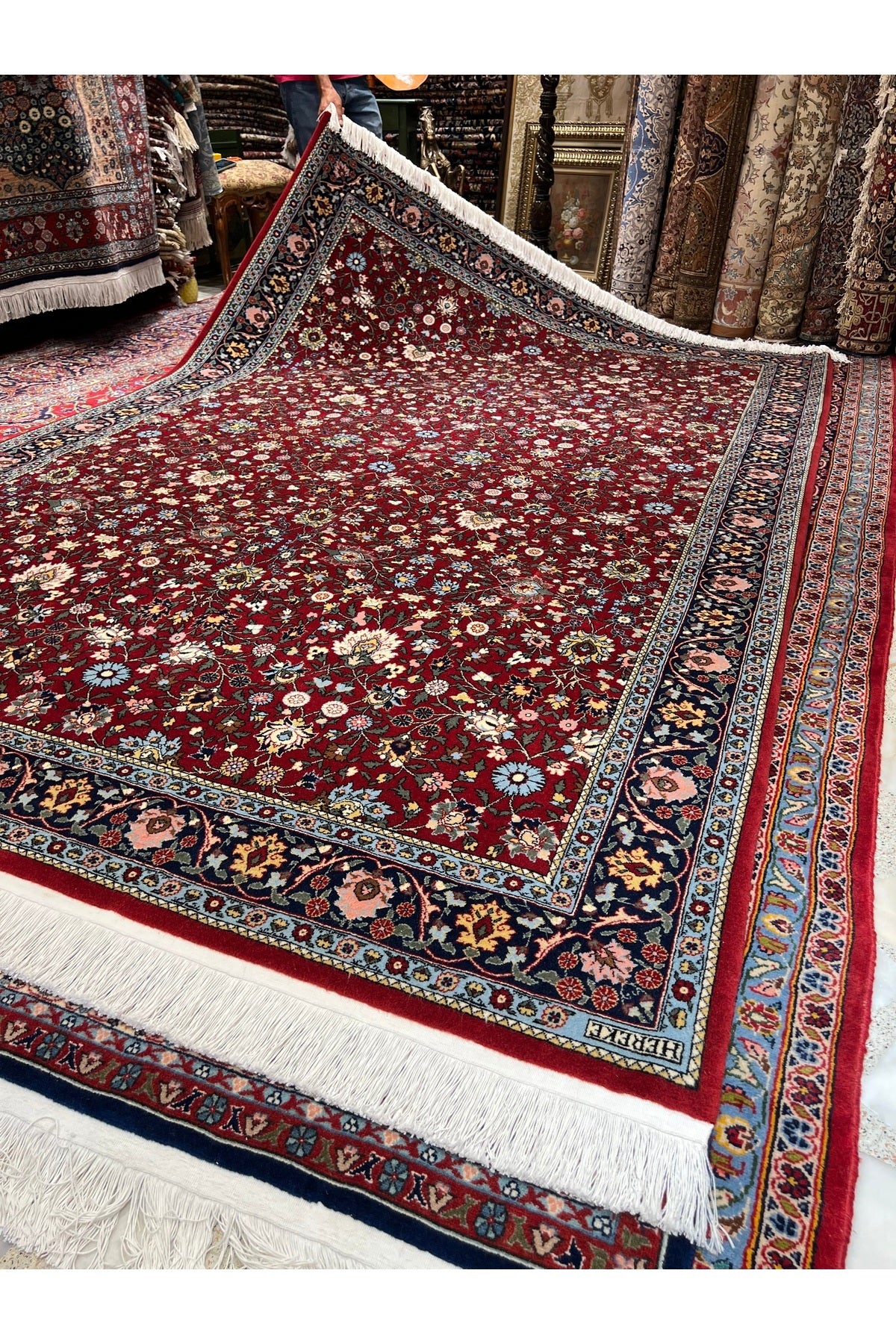 RD RAMAZAN DAG Hand Rug Art Hand-Woven Hereke Rug Signed Wildflower Design Size 305x201 - MALLTURK