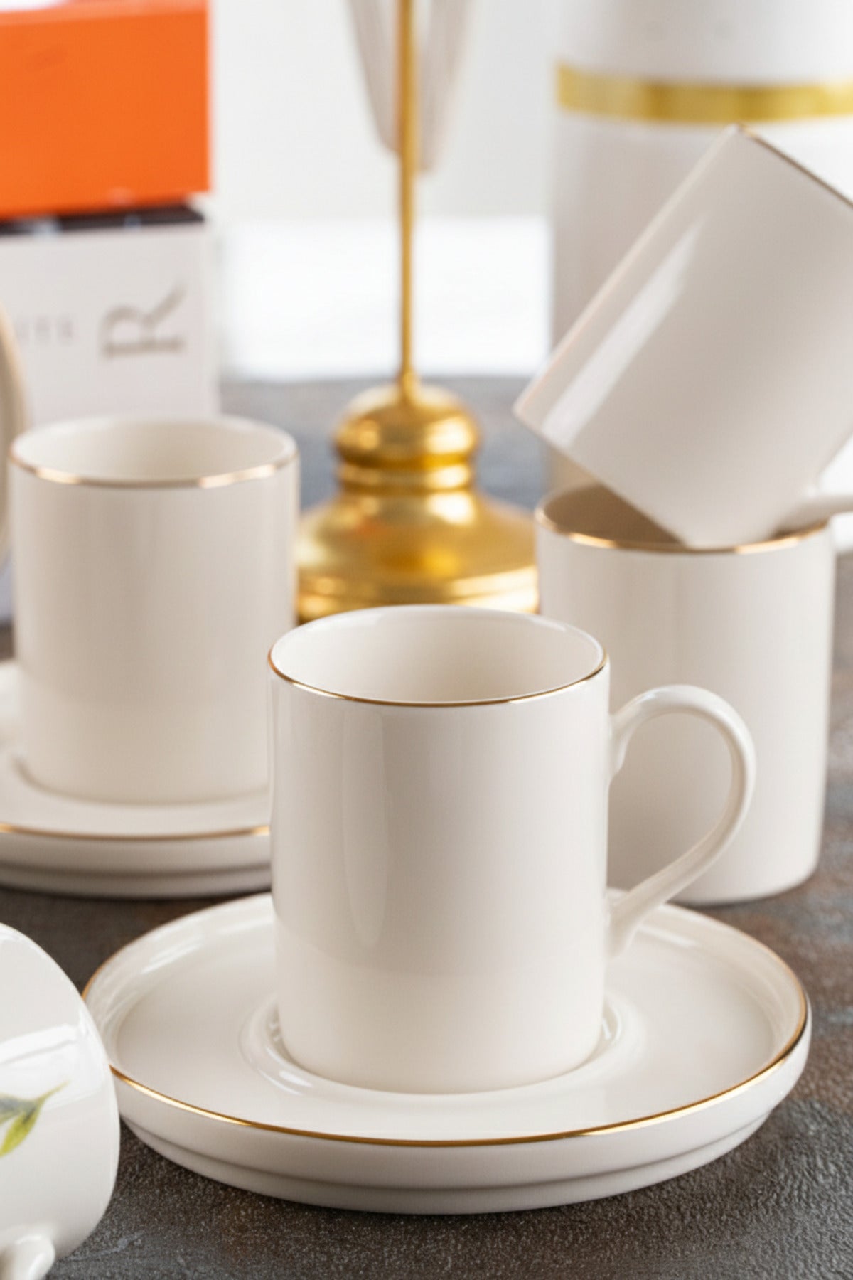 Farika Porselen Miray 12-Piece Gold-Plated Coffee Cup Set for 6 People - MALLTURK