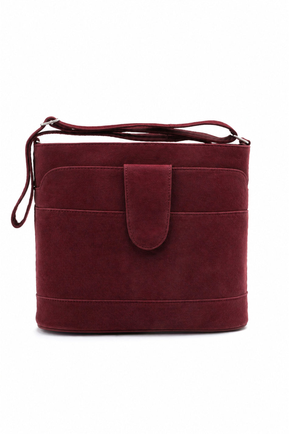 Fubileather Genuine Suede Leather Women's Crossbody Bag with Gold Details Burgundy