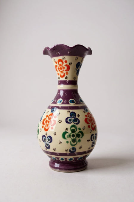 STORESZA Handmade Wheelwork 20cm Lace Fine Relief Ceramic Vase Purple - MALLTURK