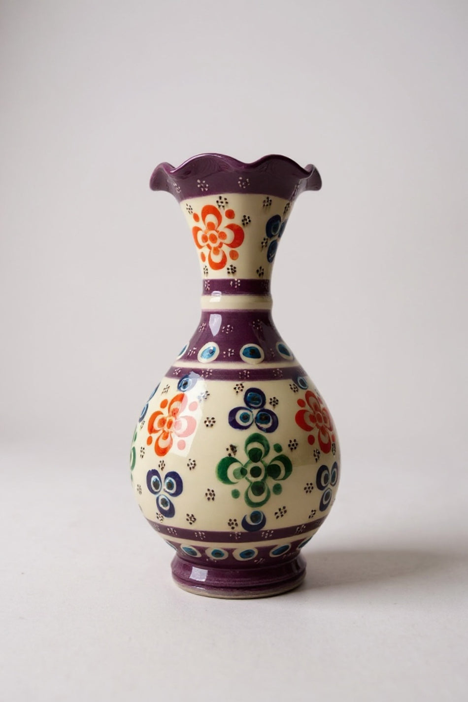 STORESZA Handmade Wheelwork 20cm Lace Fine Relief Ceramic Vase Purple - MALLTURK
