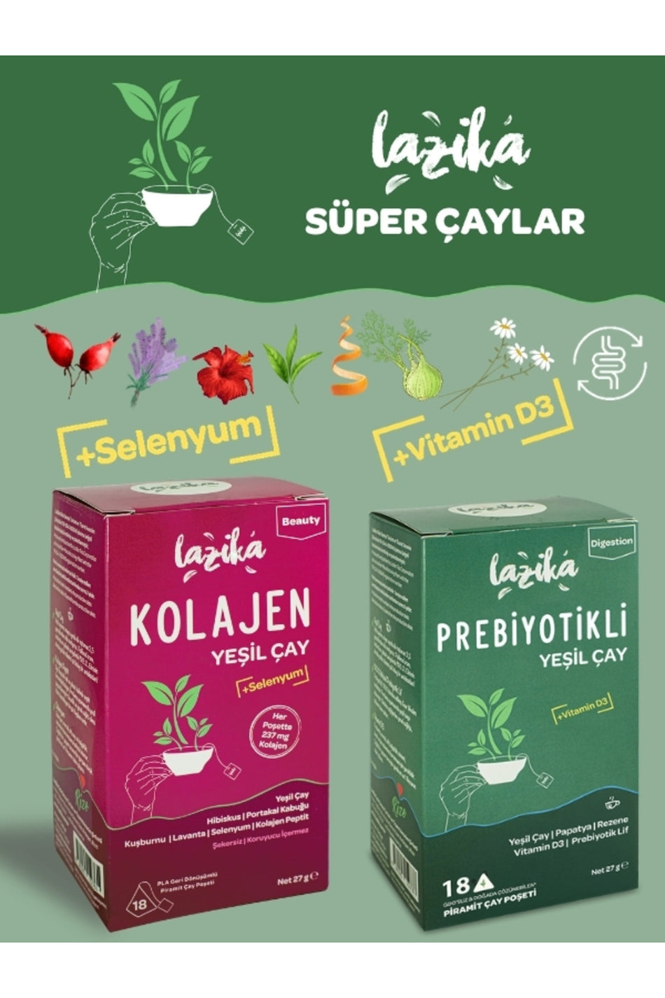 LAZIKA Super Tea Set (Prebiotic, Peptide, Collagen, Green Tea) - MALLTURK