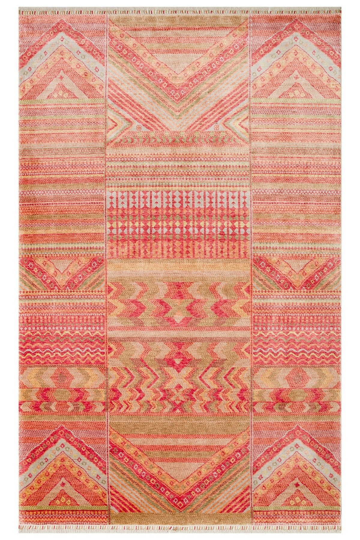 Eko Hali EKO Hali ZR18 RED MULTY Ethnic Patterned, Non-Shedding Usak Carpet Produced on Special Looms. - MALLTURK