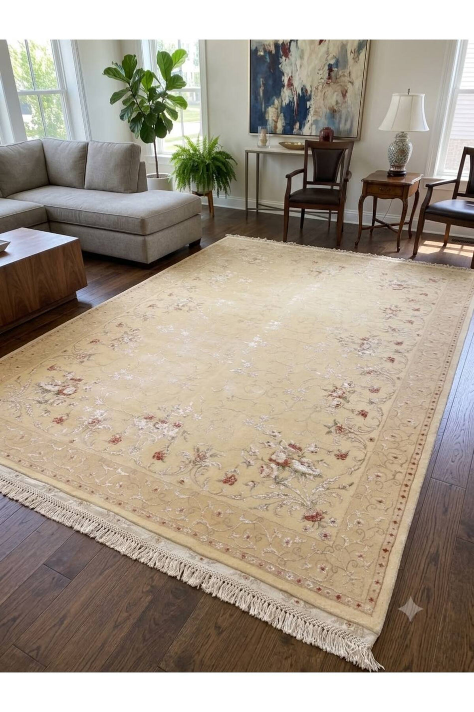 RD RAMAZAN DAG Hand Rug Art Hand-Woven Feshane Rug Silk Fringe with Silk New Zealand Wool Woven Size 305x205