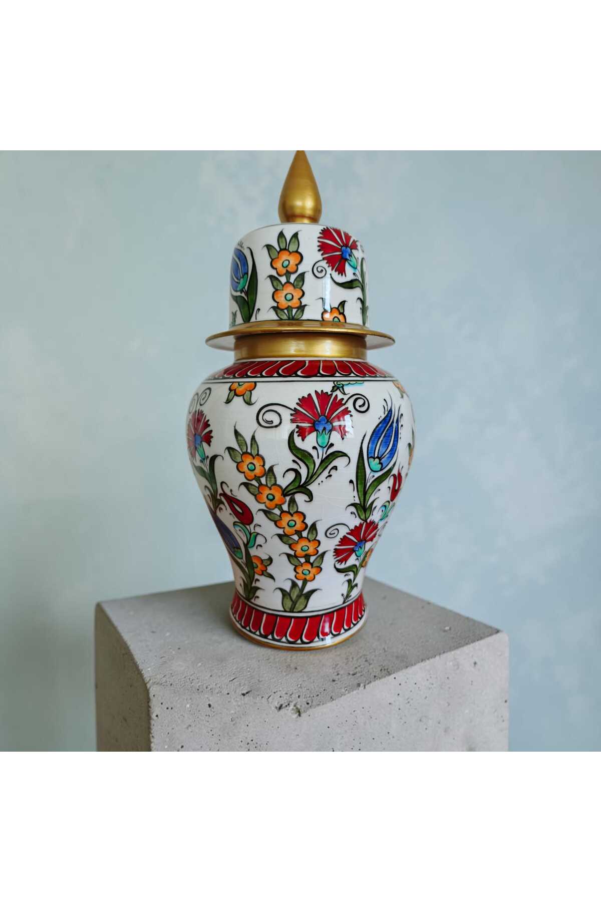 Sema Cini Handmade Ceramic 25 cm Gold Gilded Decorated Shahkup Vase - MALLTURK
