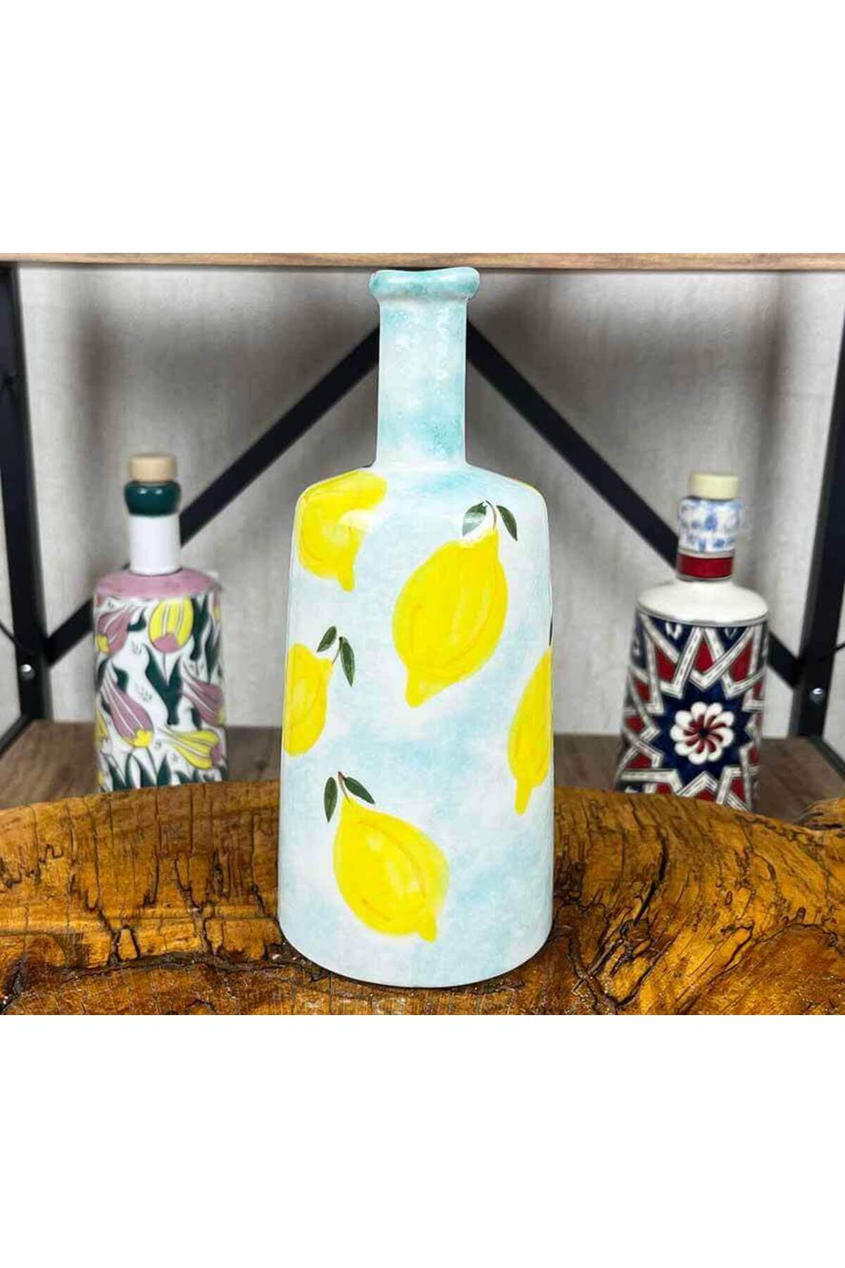 Cini Evi Lemon Patterned Handmade Olive Oil and Sos Serving Bottle 550 ml - MALLTURK