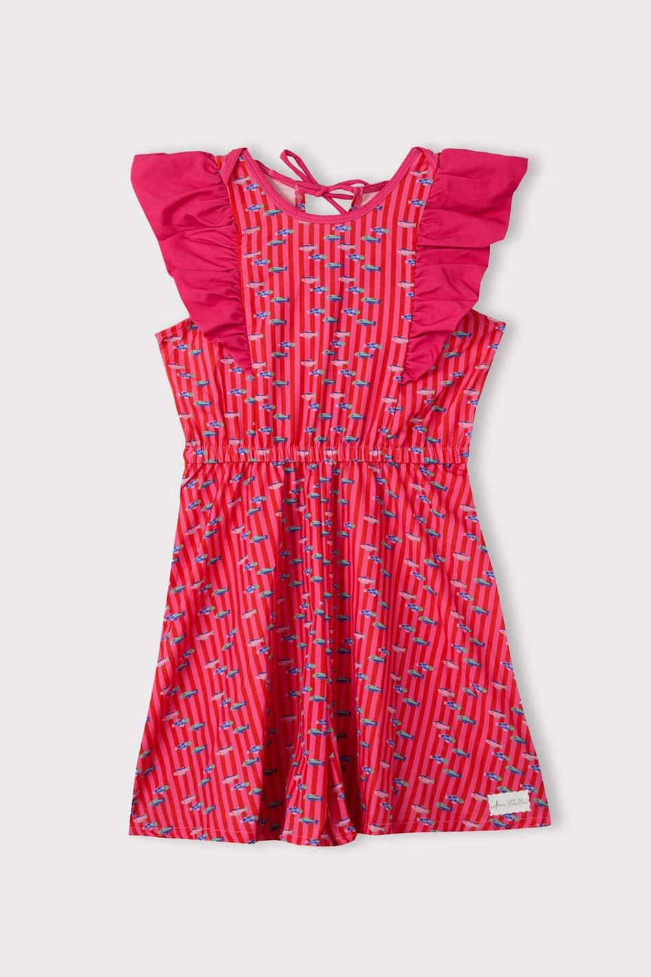 Hasema Fuchsia 3-Piece Girls' Jumpsuit Swimsuit Set with Ruffled Shoulders 7001