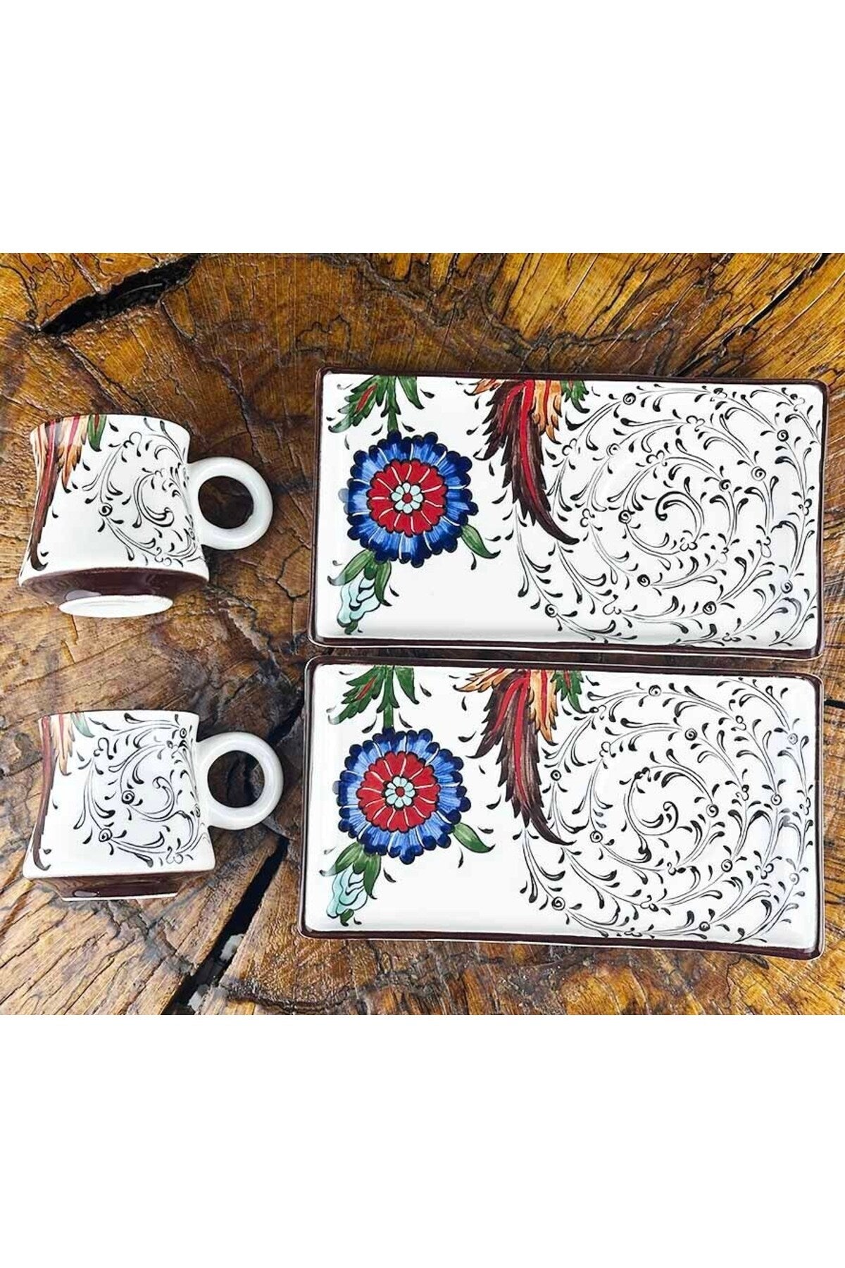 Cini Evi Damascus Style Hatayi Floral Iznik Coffee Serving Set – New Home & Special Occasion Gift - MALLTURK