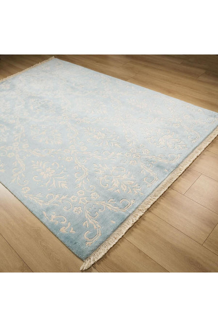 Halicizade Fiber Serisi Damask Pattern Hand-Woven Rug-fiber Blue Beige