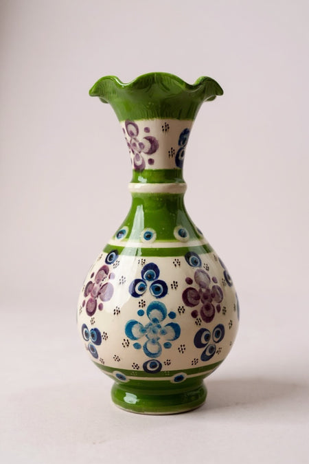 STORESZA Handmade Wheelwork 20cm Lace Fine Relief Ceramic Vase Green - MALLTURK