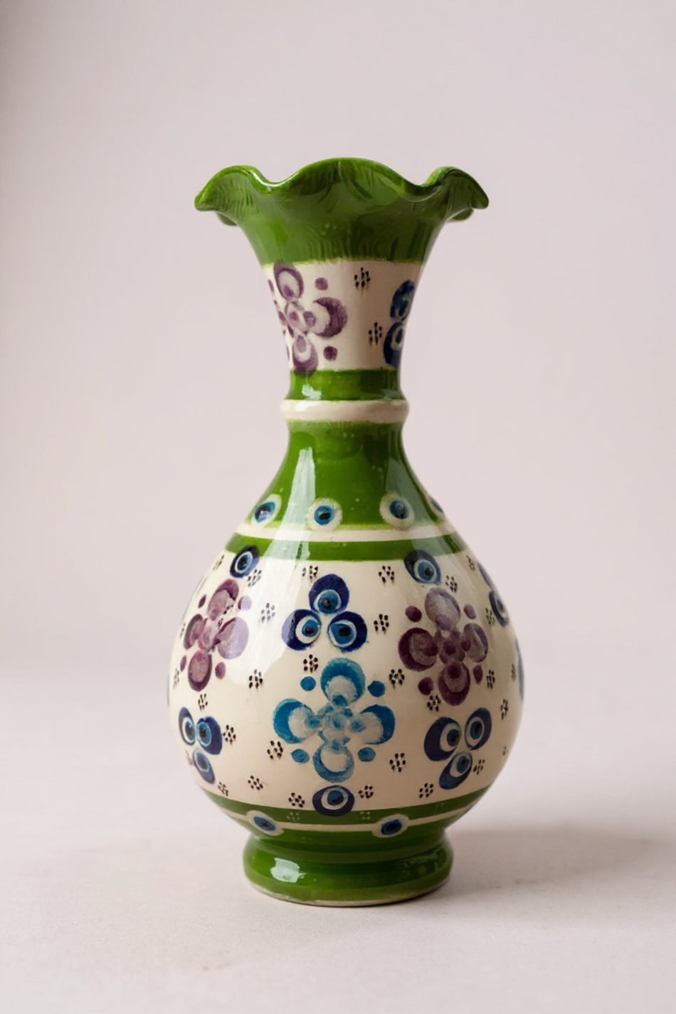 STORESZA Handmade Wheelwork 20cm Lace Fine Relief Ceramic Vase Green - MALLTURK
