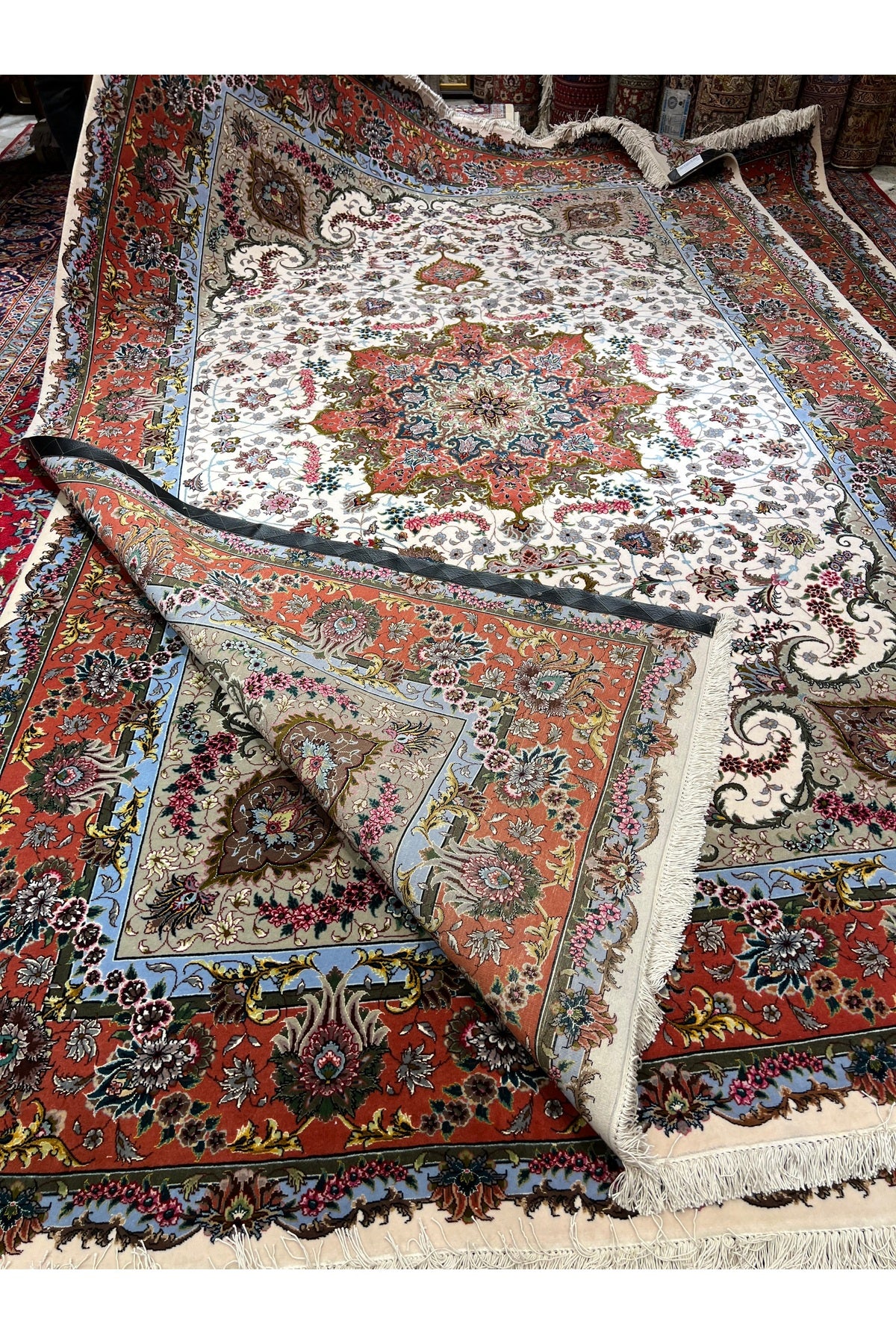 RD RAMAZAN DAG Hand Rug Art Hand-Woven Iranian Tabriz Rug Silk Fringe with Silk Weave Premium Quality Size 300x200