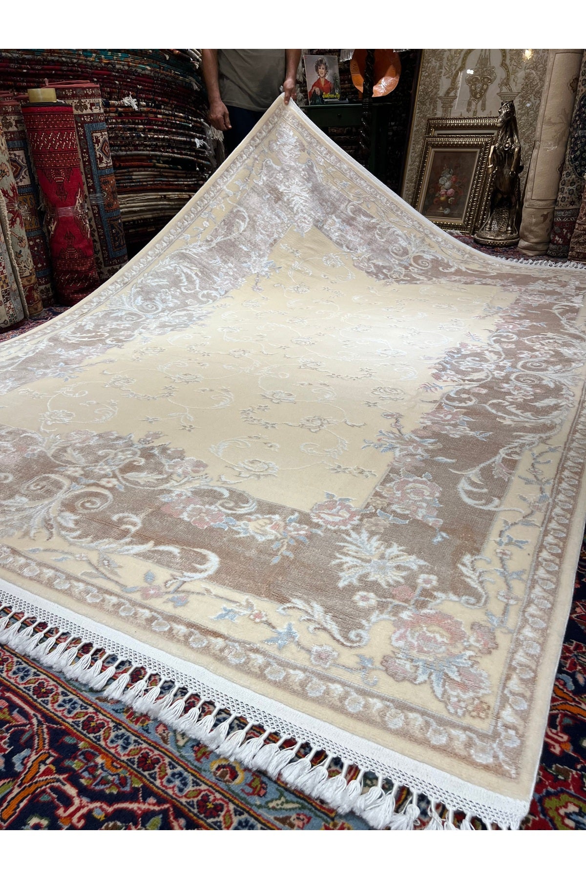 RD RAMAZAN DAG Hand Rug Art Hand-Woven Silk Blend Usak Rug Special Weave Size 300x200 - MALLTURK