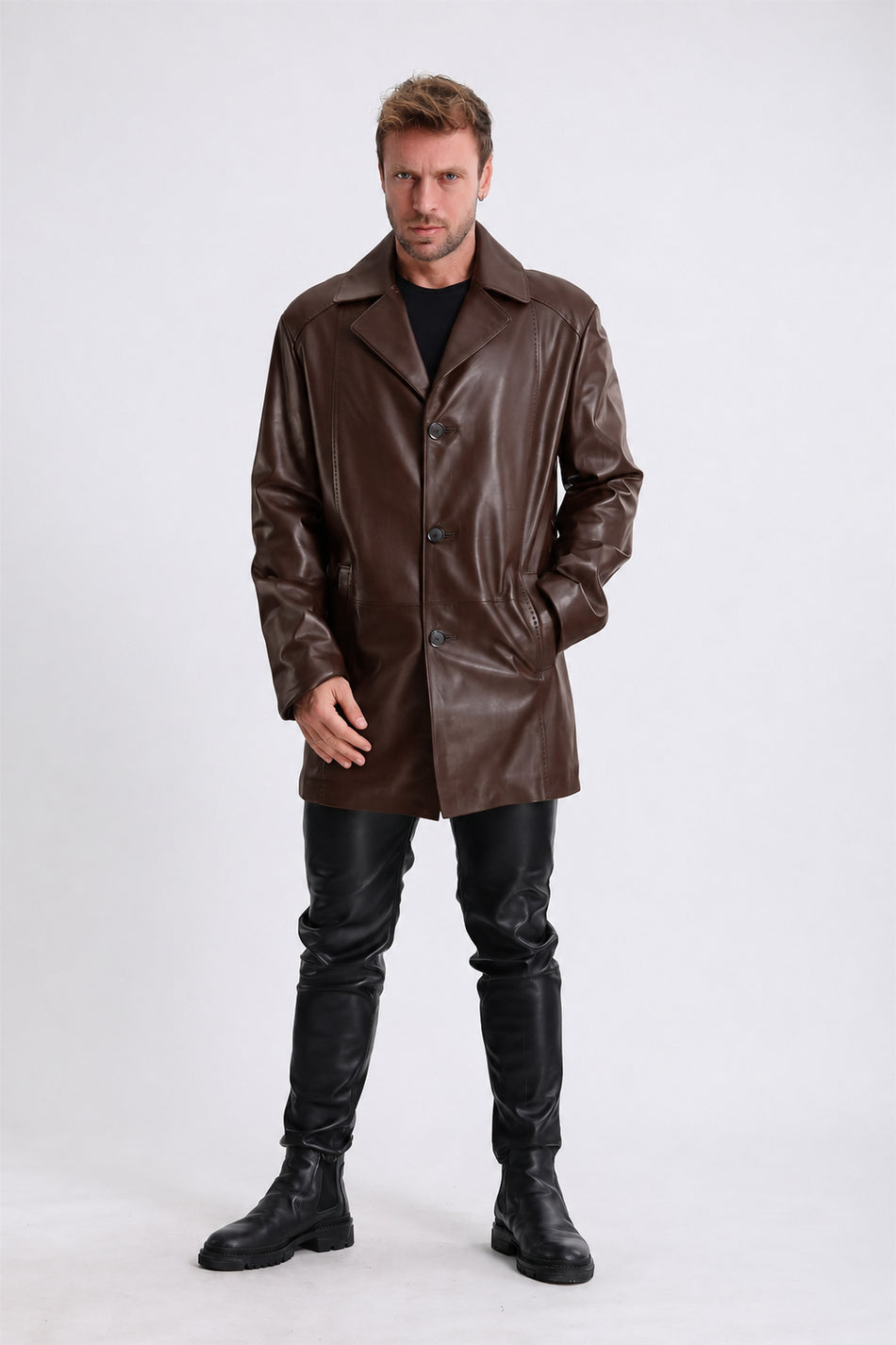 Leather Club Cappotto in pelle vegetale color caffè